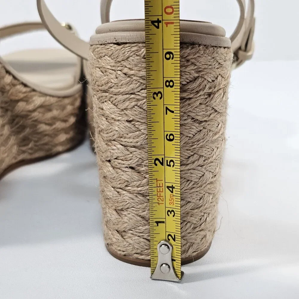 Massimo Dutti Spain Beige Leather Bit Platform Jute Wedge Sandals Sz 38 US 7.5